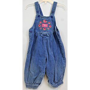 VTG Oshkosh Blue Corduroy Overalls Bubble Romper Girls 18 months Flowers Winter